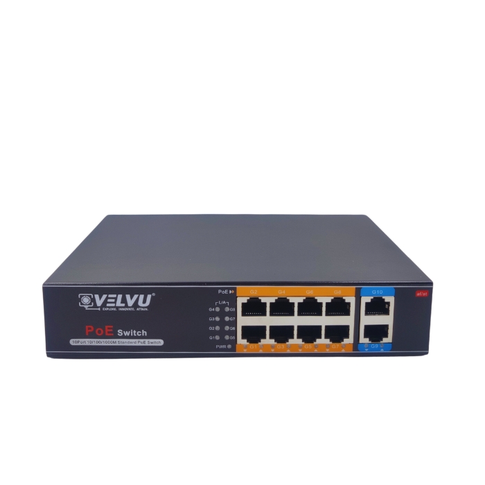 VELVU 8 PORT FULL GIGA POE SWITCH WITH 2 UP-LINK ST-POE-5108-G2